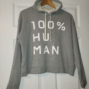 Everlane Cropped Hoodie 100% Human Women's Size Medium Gray‎ White Print